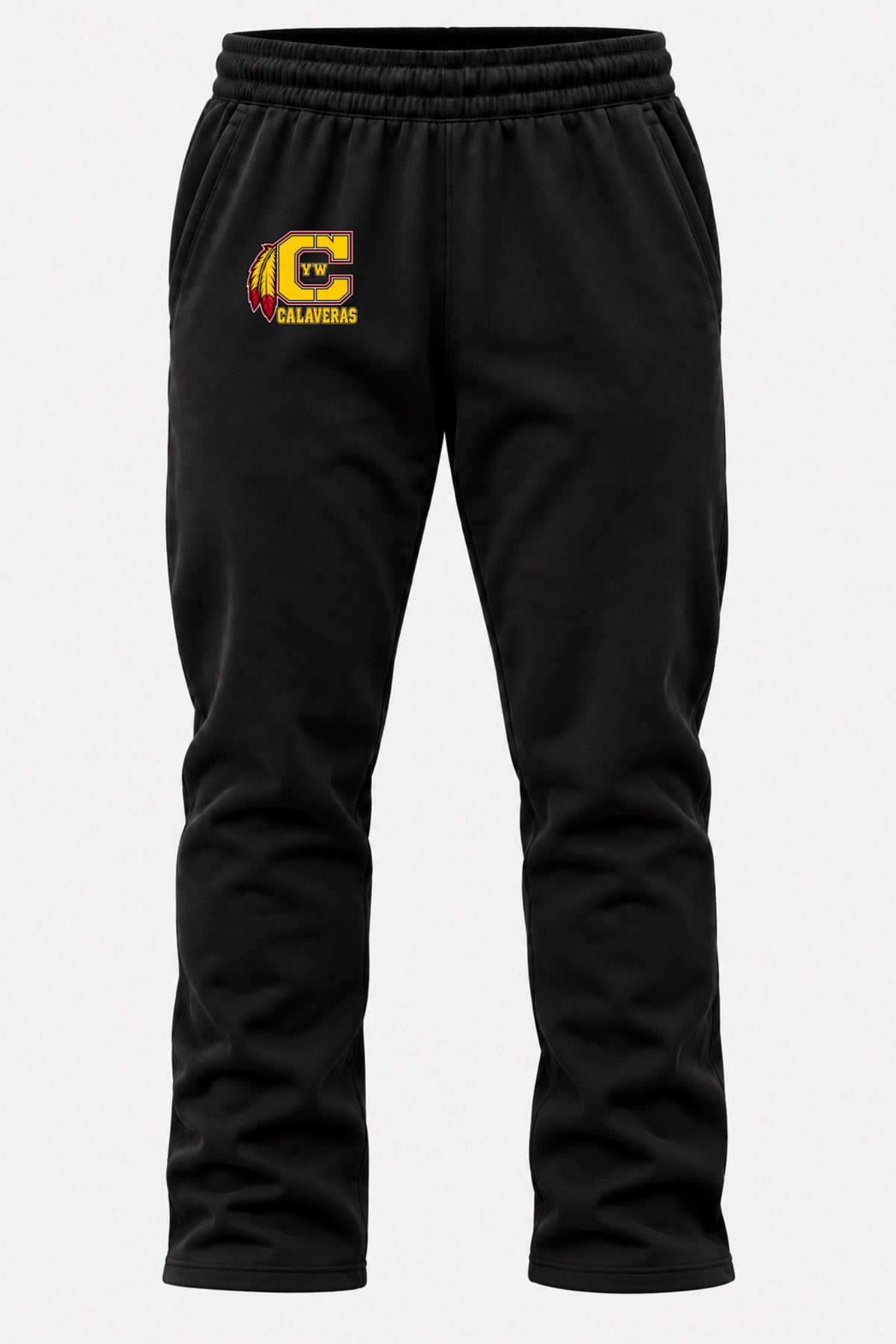 Black Calaveras Youth Wrestling open-leg sweatpants with CYW logo on upper leg