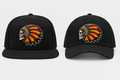 Black Calaveras Youth Wrestling hats with embroidered red and gold skull headdress design