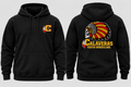 Front and back of black CYW pullover hoodie with chest logo and Calaveras Youth Wrestling back design