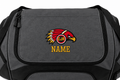 Black and gray CJR gear bag mockup with Redhawks logo and NAME personalization on the top flap