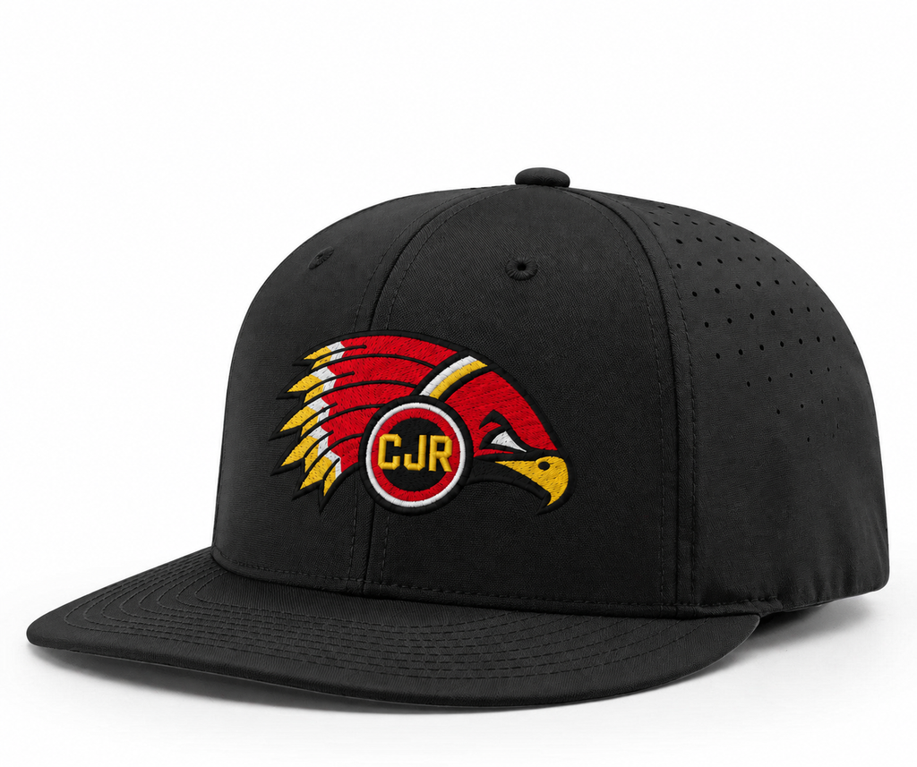 All-black Richardson PTS30 hat with flat embroidered Calaveras Jr. Redhawks CJR logo