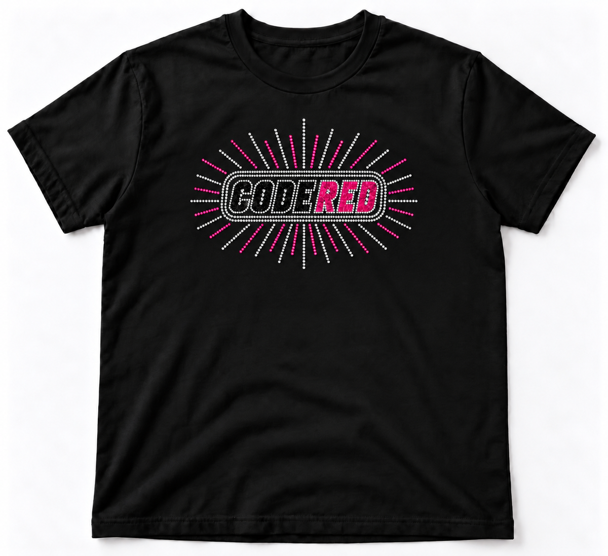 Black CIA Code Red team T-shirt with pink and crystal rhinestone design